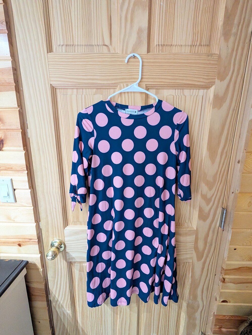 Nuggles Girls 12 Polka Dot Shift Jersey Dress in Navy and Pink
